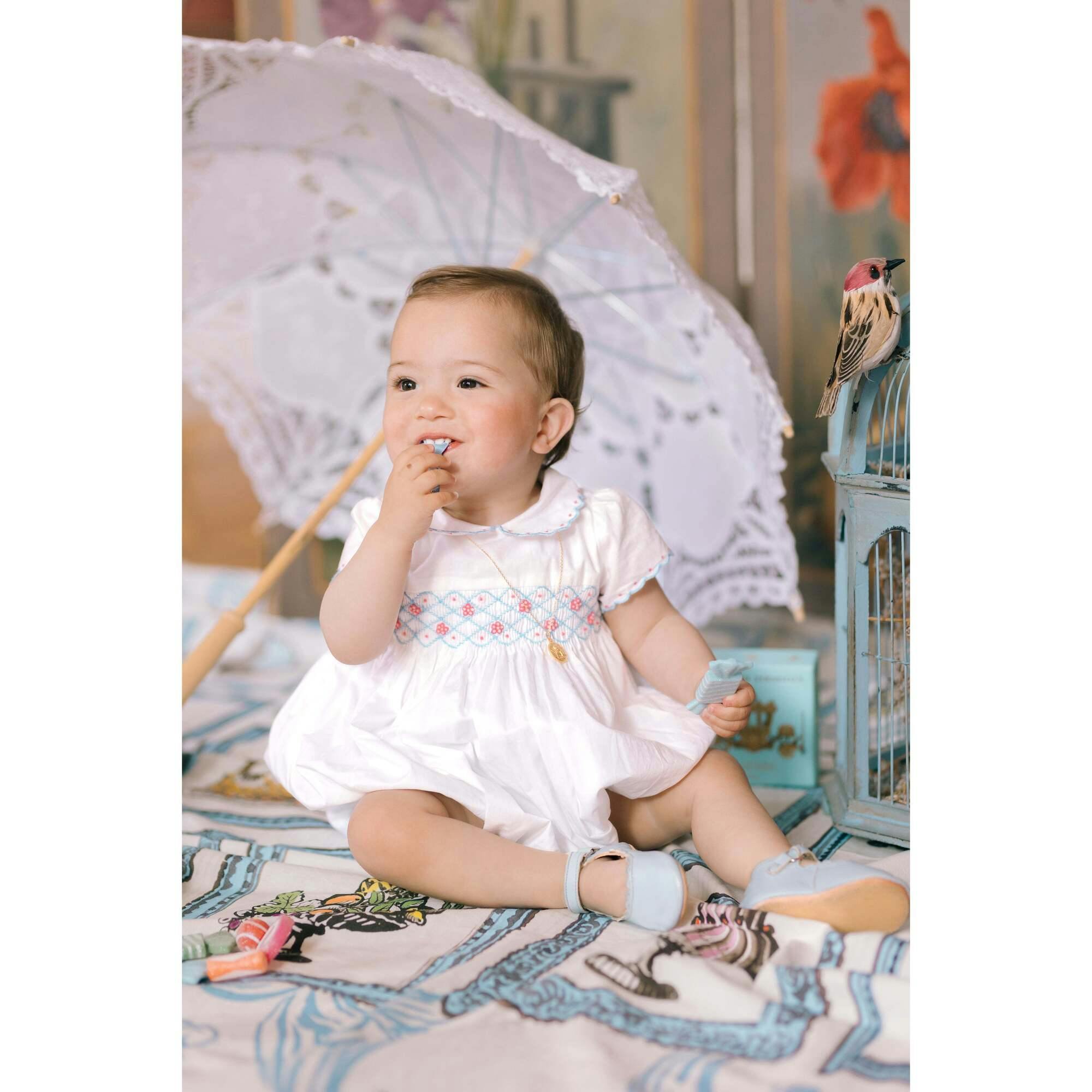 Cassis Blue Short Sleeve Smocked Romper