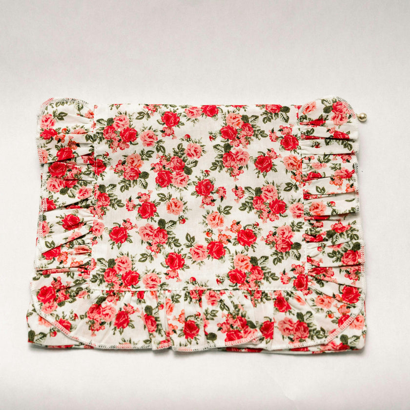 Crimson Rose Timeless Floral Ruffle Zipper Pouch