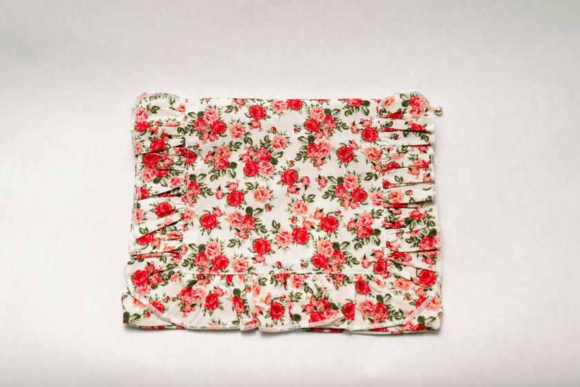 Crimson Rose Timeless Floral Ruffle Zipper Pouch