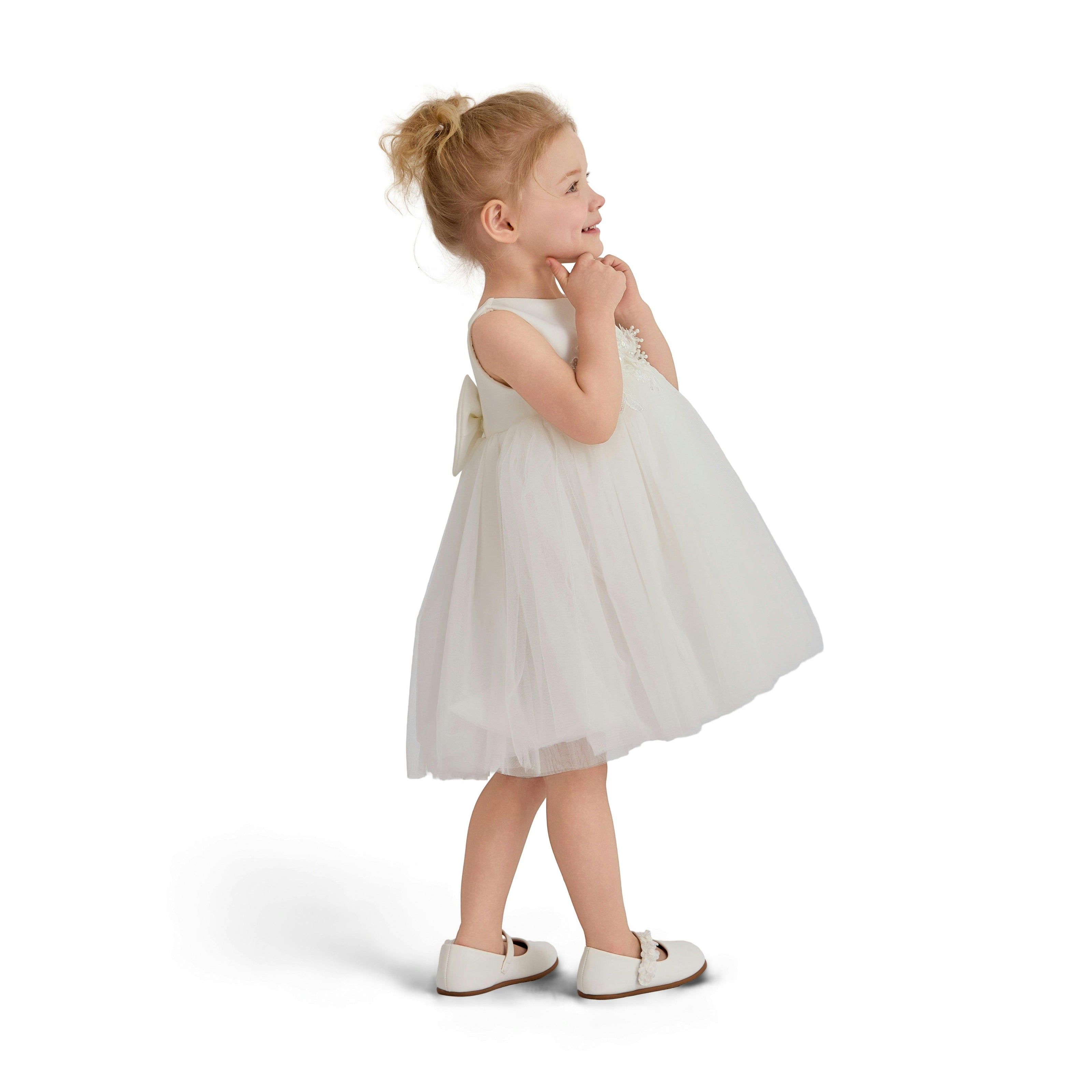 White Zinara Ribbon Bloom Gown