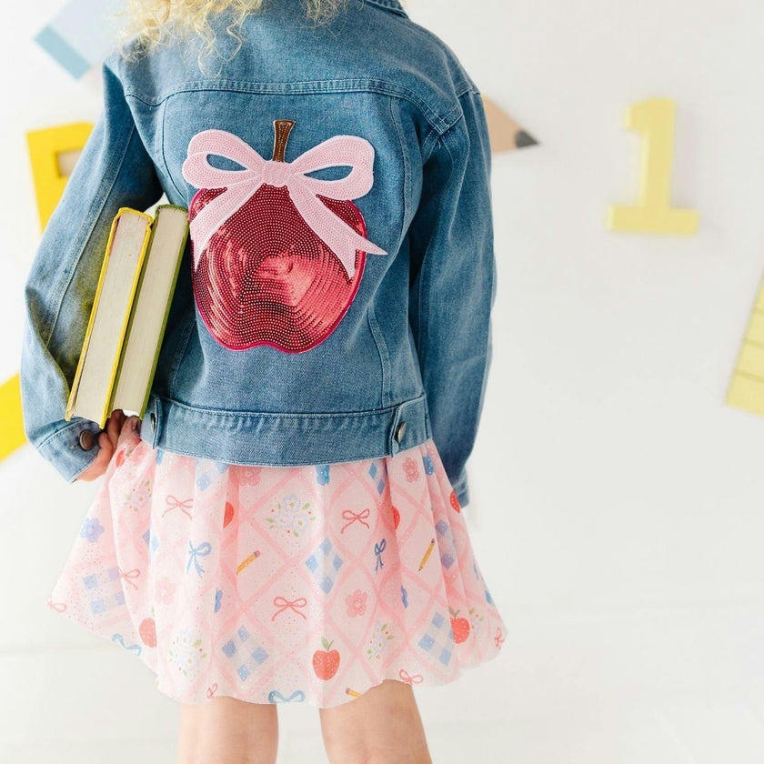 Apple Bow Sequin Patch Denim Jacket
