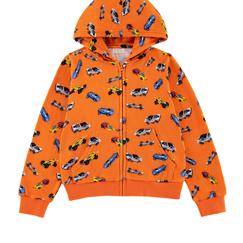 Soft Fleece Zip Up Hoodie, Orange Hot Rod