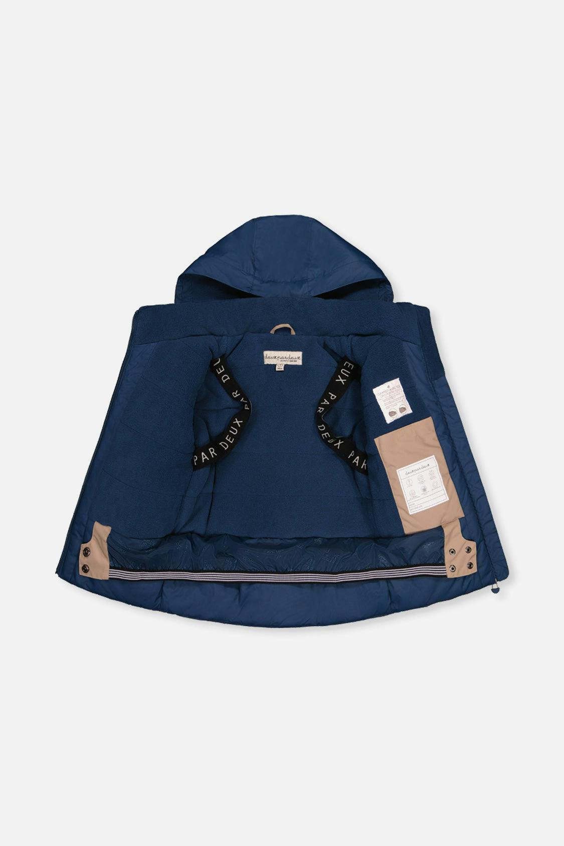 Two Piece Play Snowsuit Navy And Rust Colorblock With Blue Bear Print Pants