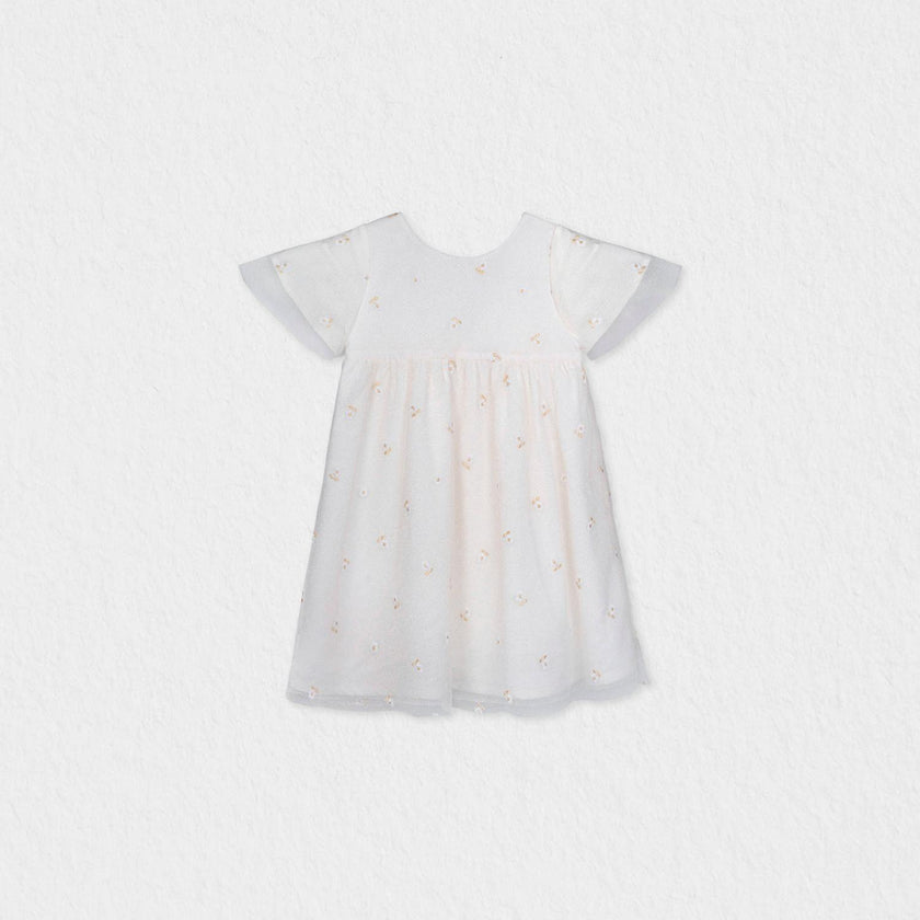 Flora Baby Dress, Gold Flower Embroidery
