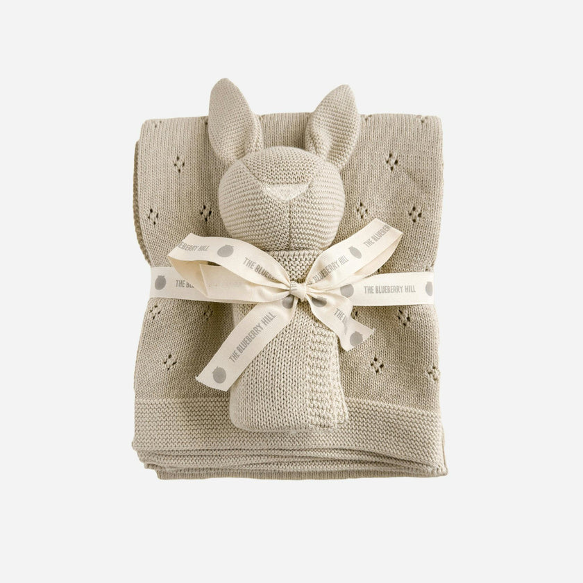 Pique Blanket and Bunny Lovey Gift Set - Birch