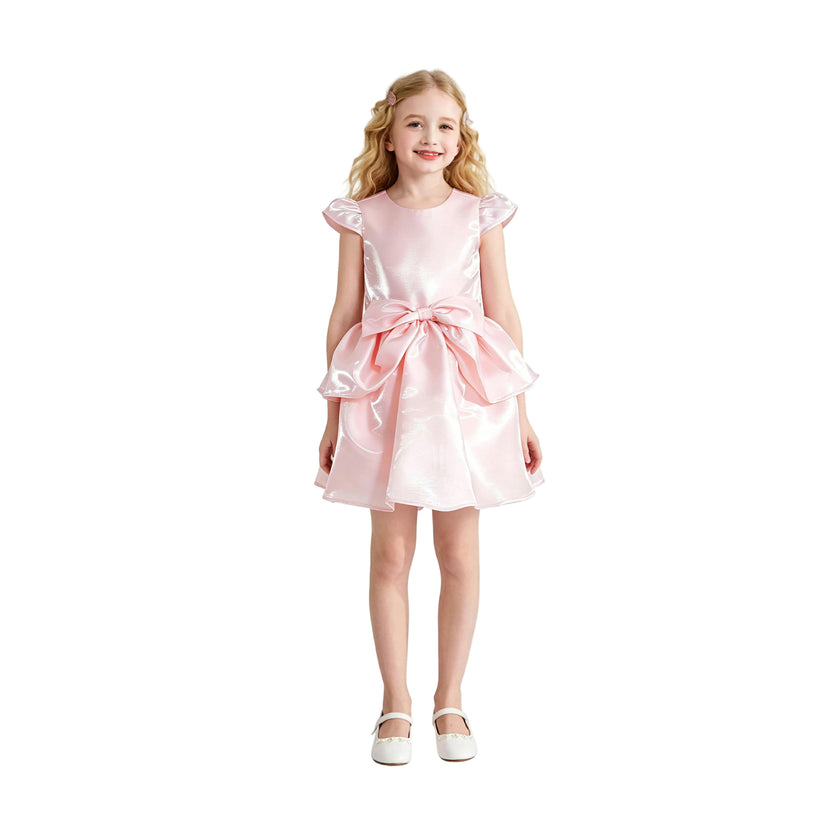 Pink Juliora Puff Sleeve Satin Dress