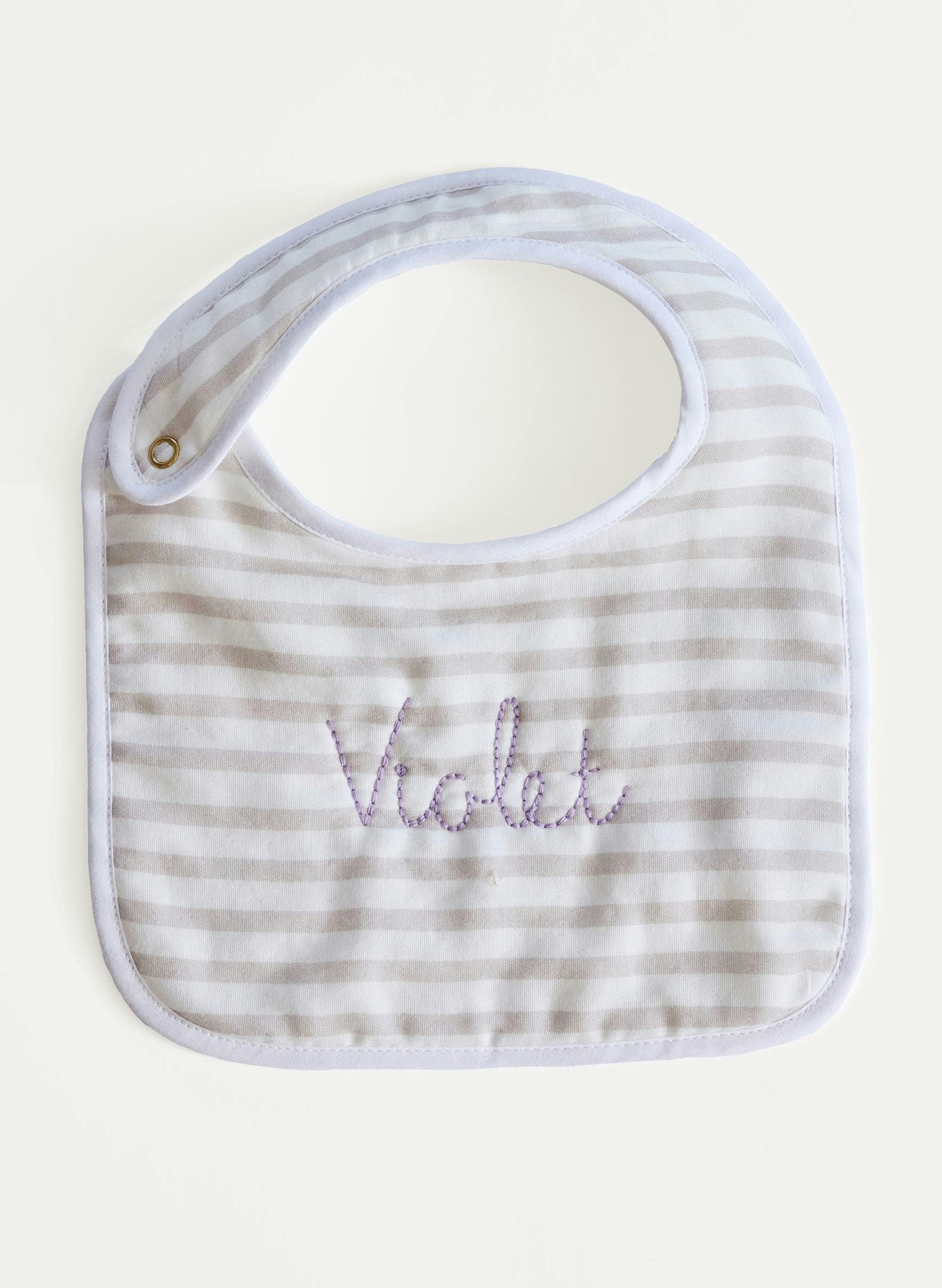 Baby Classic Bib - Sand & White Stripe