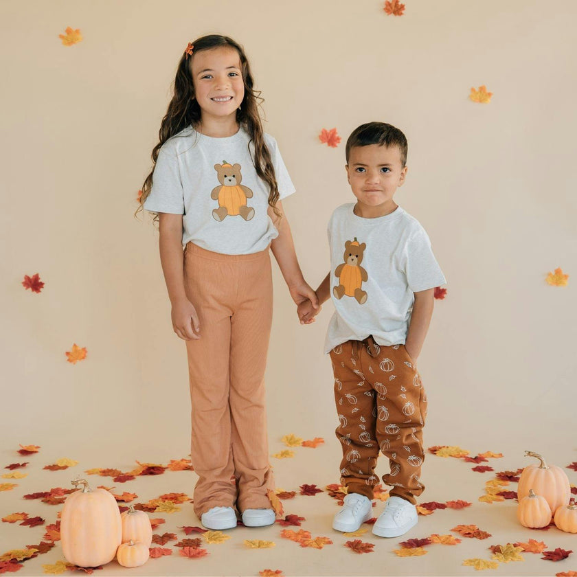 Pumpkin Teddy Bear Patch Short Sleeve T-Shirt