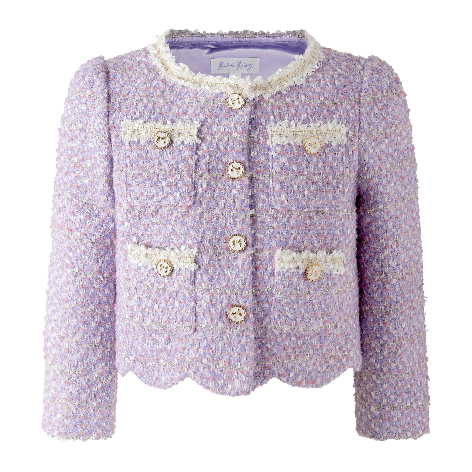 Purple Tweed Scalloped Skirt Set