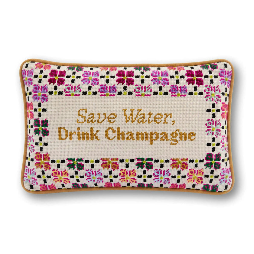 Drink Champagne Needlepoint Pillow