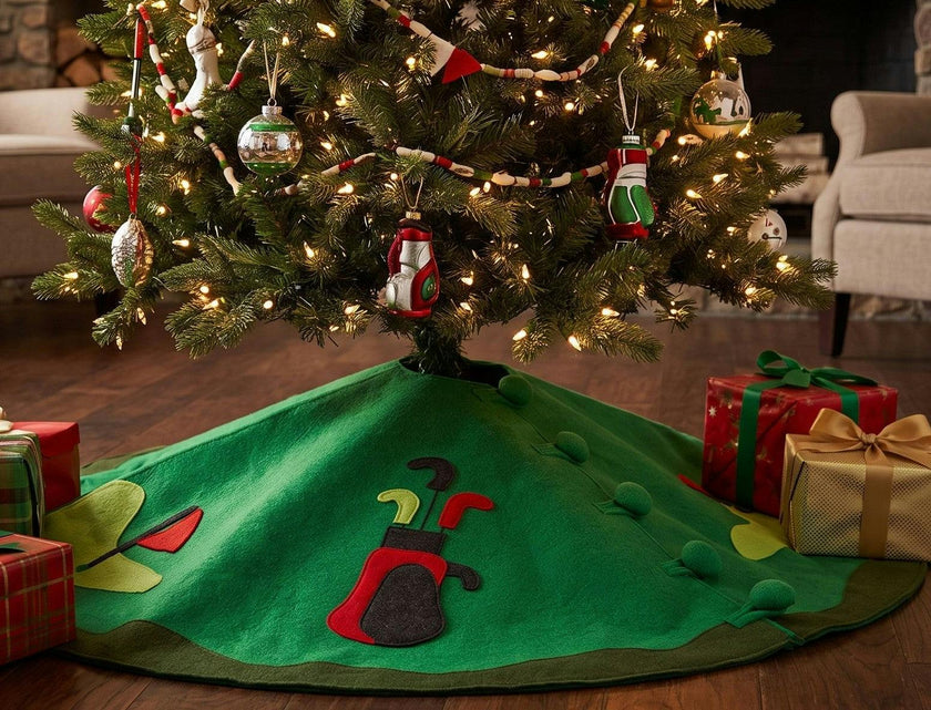 Hand Felted Wool Golf Christmas Tree Skirt Green -60"