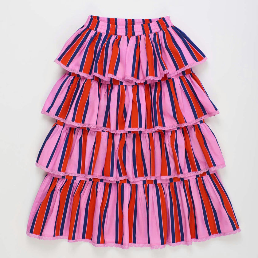 TROPIC RUFFLES STRIPES SKIRT PINK