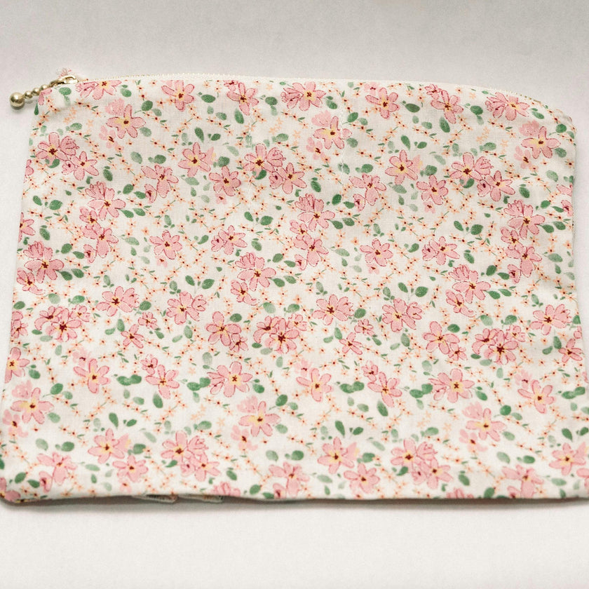 Peach Blossom Timeless Floral Ruffle Zipper Pouch