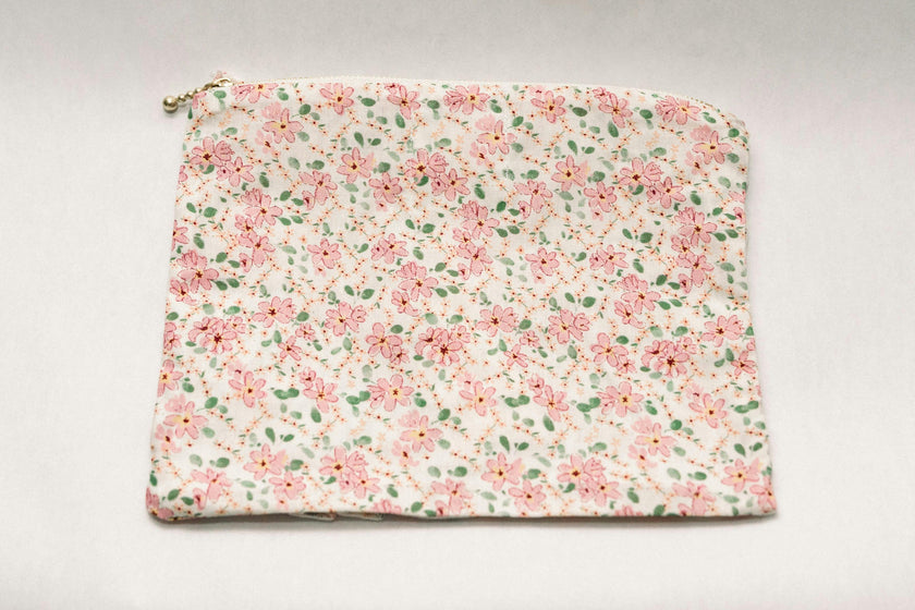 Peach Blossom Timeless Floral Ruffle Zipper Pouch