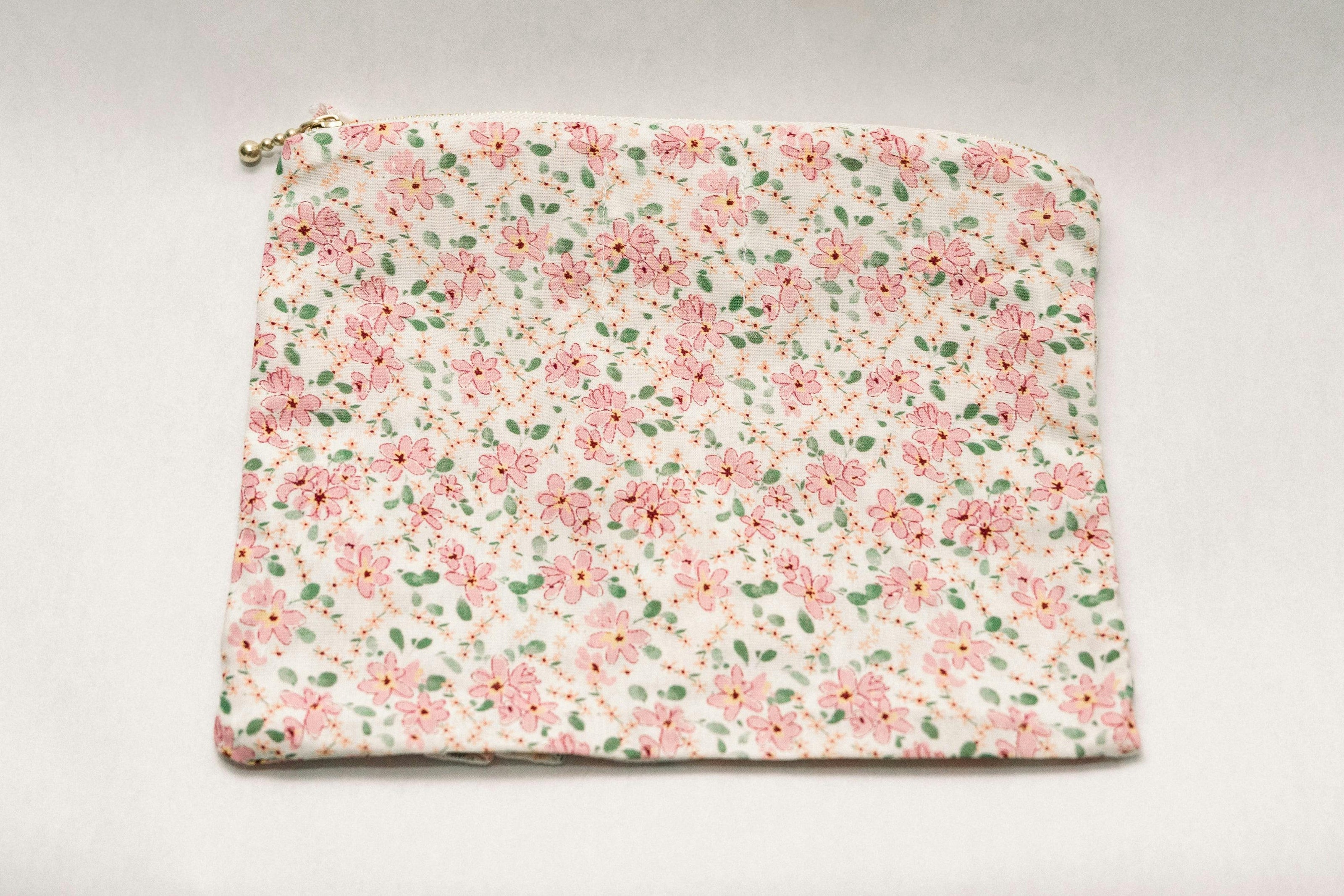 Peach Blossom Timeless Floral Ruffle Zipper Pouch