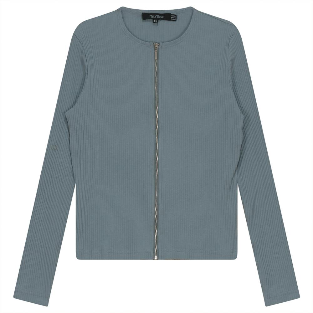 Thin Ribbed Crop Zipper Bomber