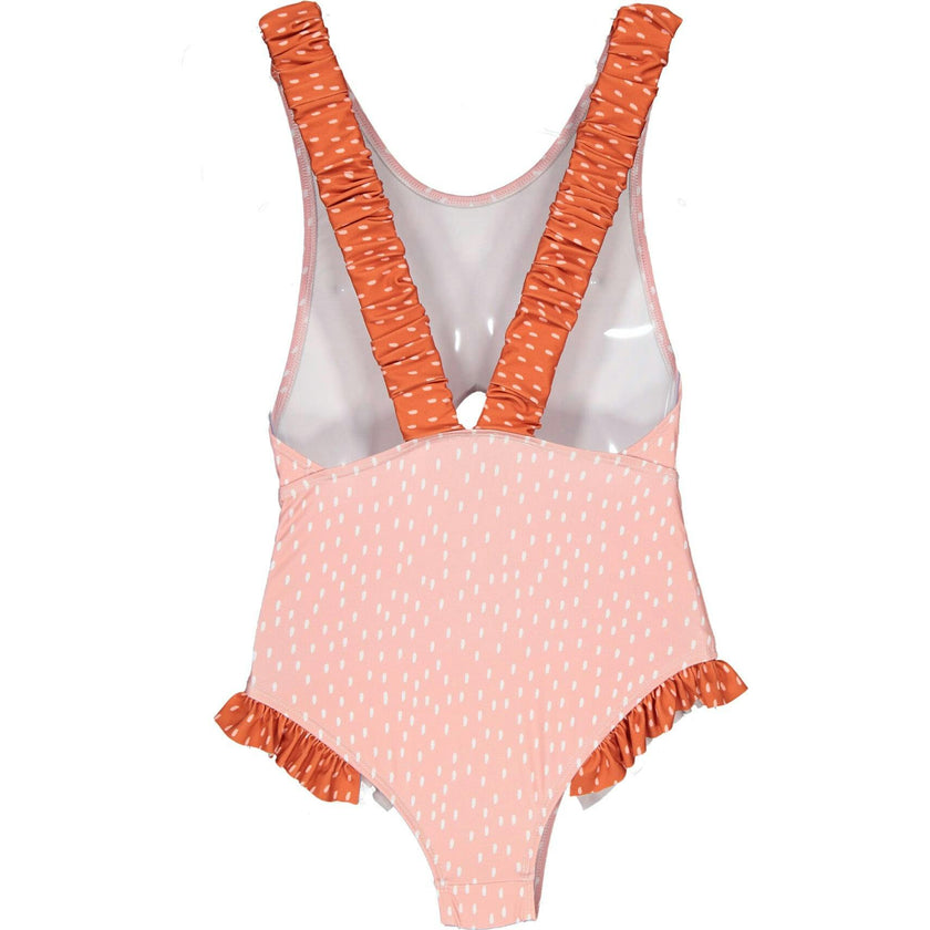 Dots Fluffy Back Strap One-Piece Swimsuit, Orange