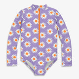 Kids long sleeve one-piece rash guard in daisies