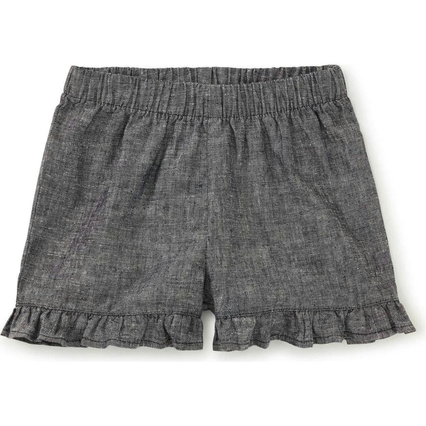 Chambray Ruffle Hem Baby Shorts, Purple
