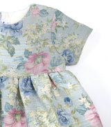 Cecille Baby Dress, French Jacquard - Green Pink Flower