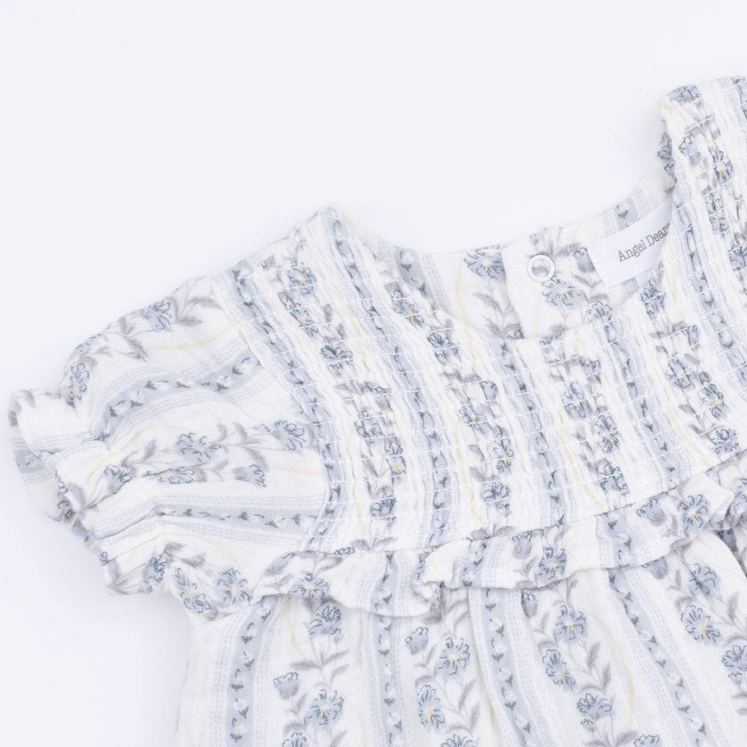 Kimberly Floral Stripe - Smocked Ruffle Bubble with Skirt
