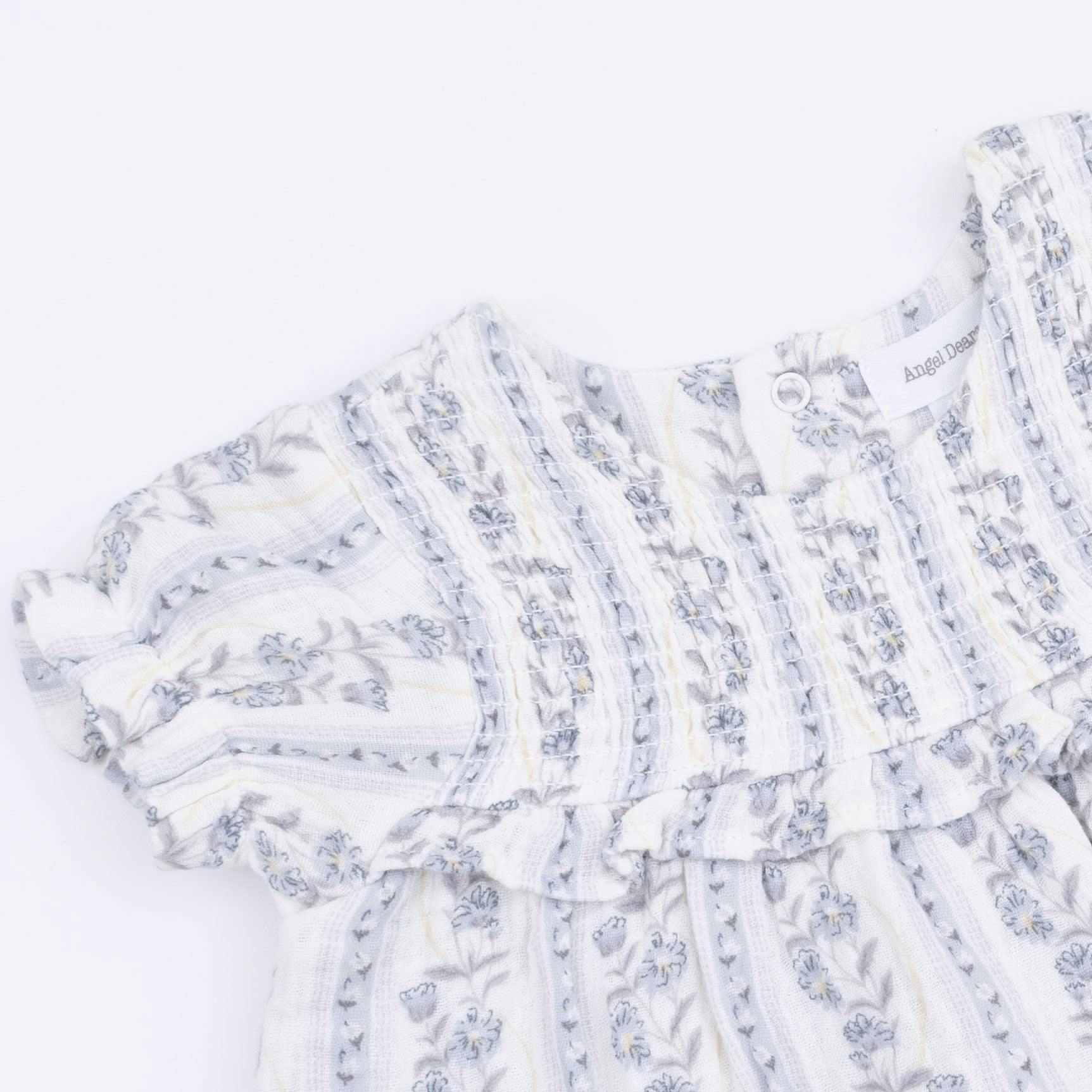 Kimberly Floral Stripe - Smocked Ruffle Bubble with Skirt
