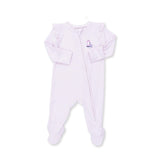 Cheer Pink Micro Stripe - 2 Way Ruffle Sleeve Zipper Footie