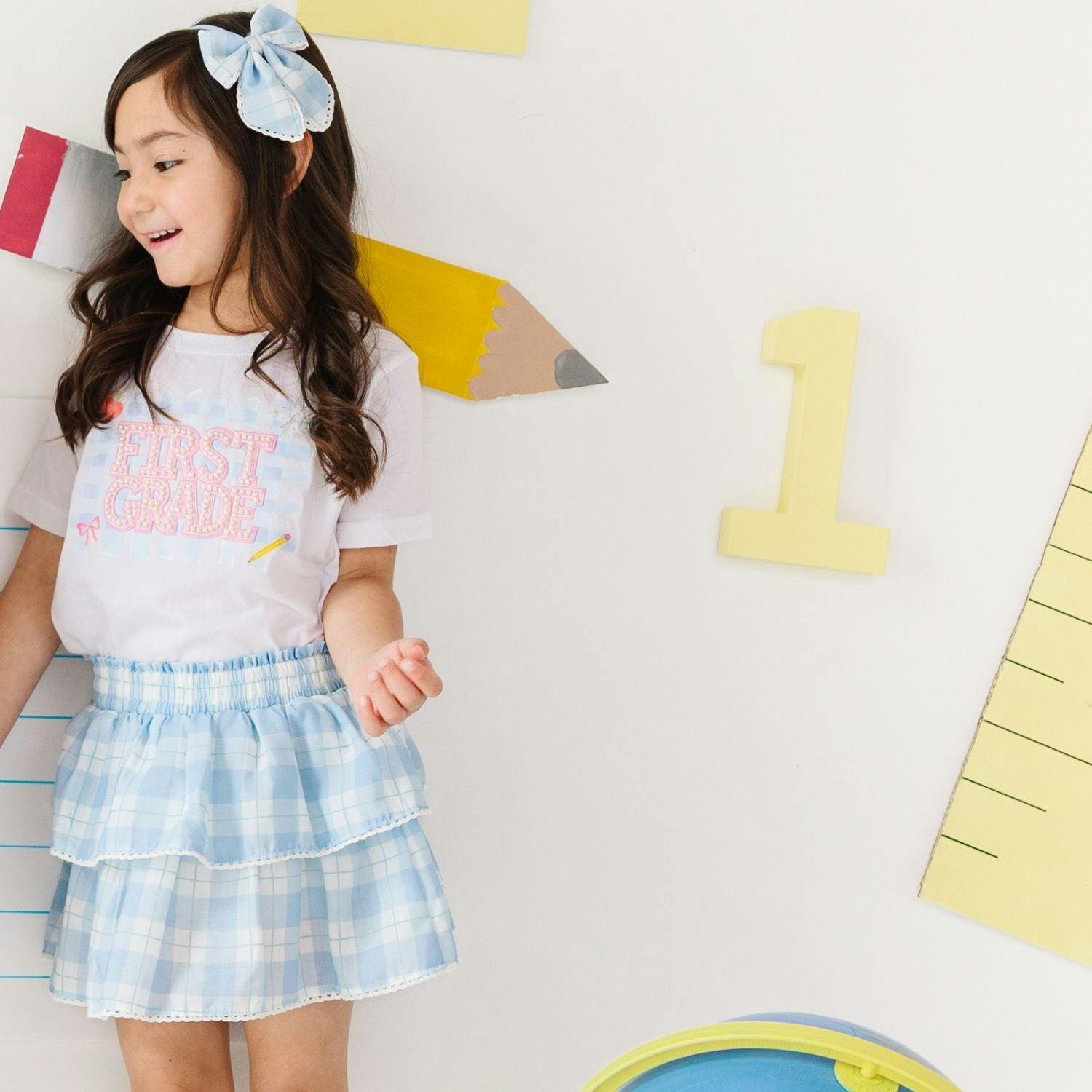 Blue Plaid Bow Headband