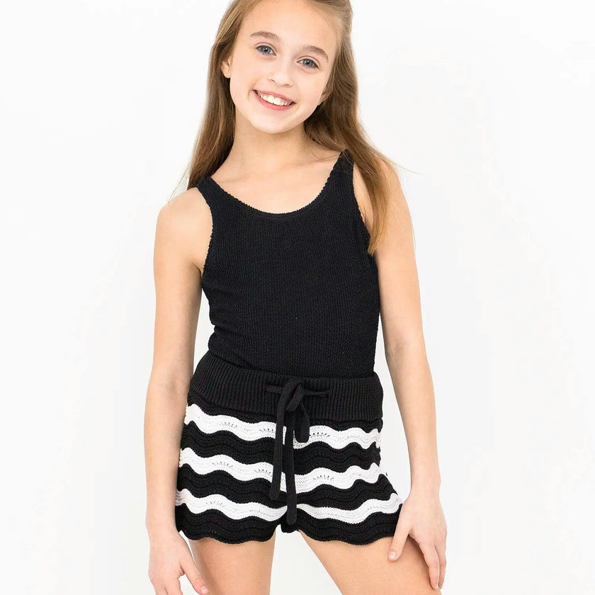 Eliora Crochet Knit Short - Black and White