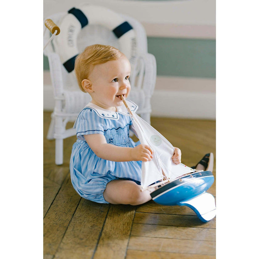 Riviera Blue Stripe Smocked Bubble Romper