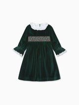 Dark Green Silas Velvet Girl Dress