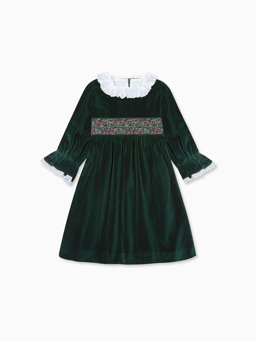 Dark Green Silas Velvet Girl Dress