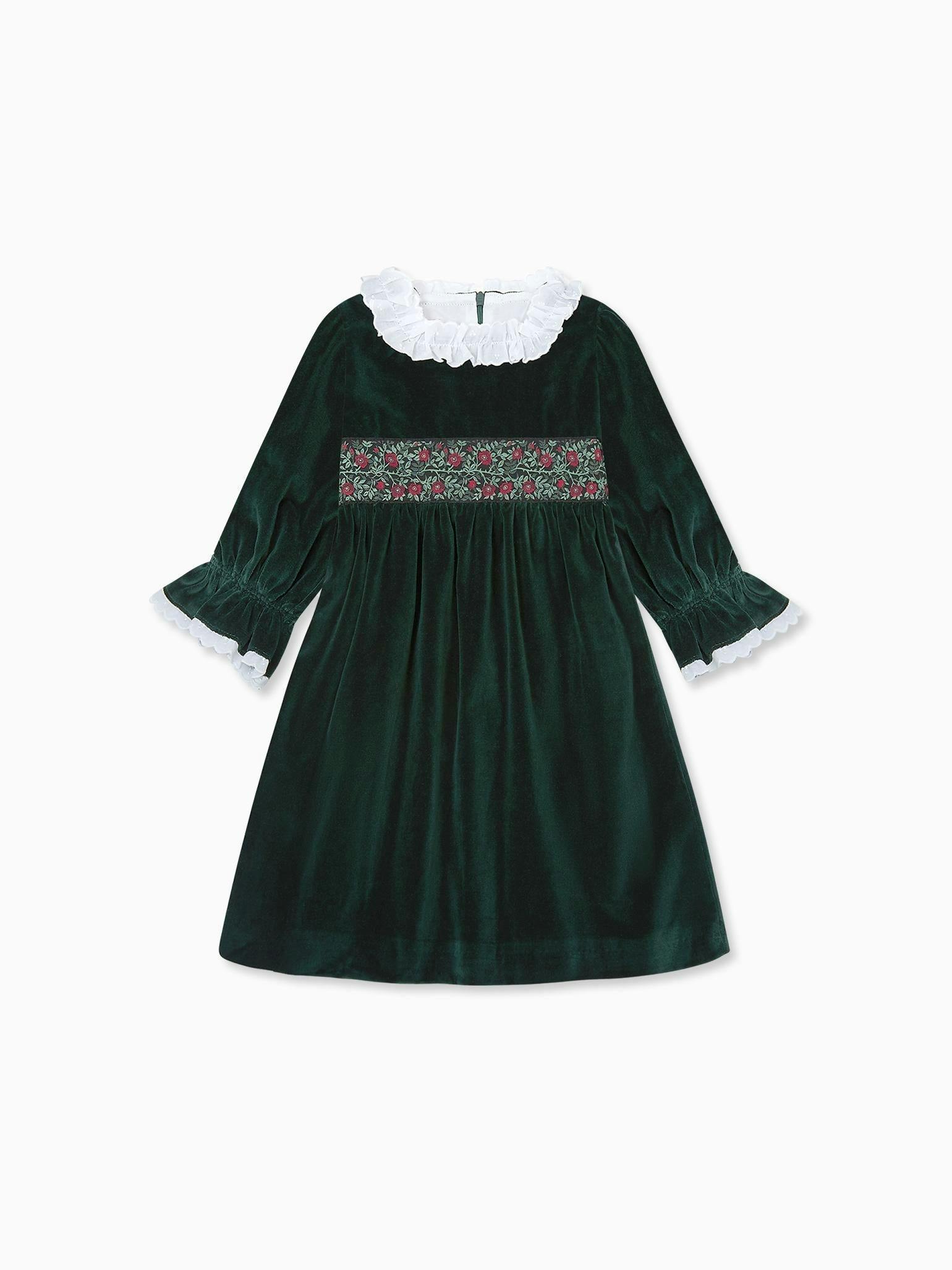 Dark Green Silas Velvet Girl Dress