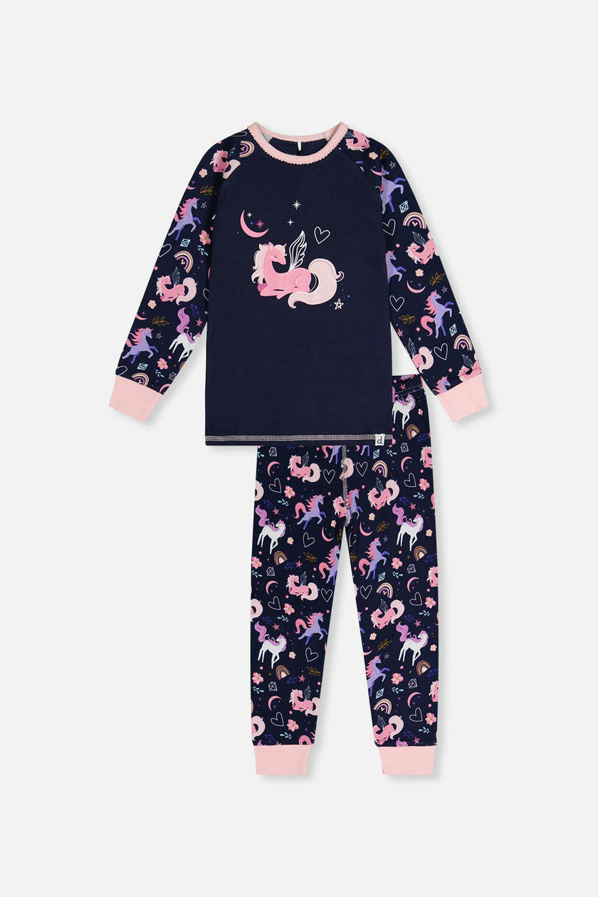 Organic Cotton Two Piece Pajama Set Purple Unicorn Print