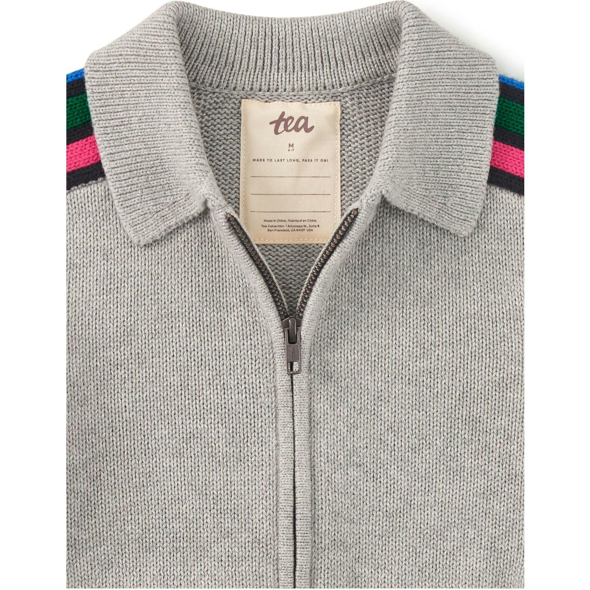 Stripe Sleeve Zip Sweater, Grey