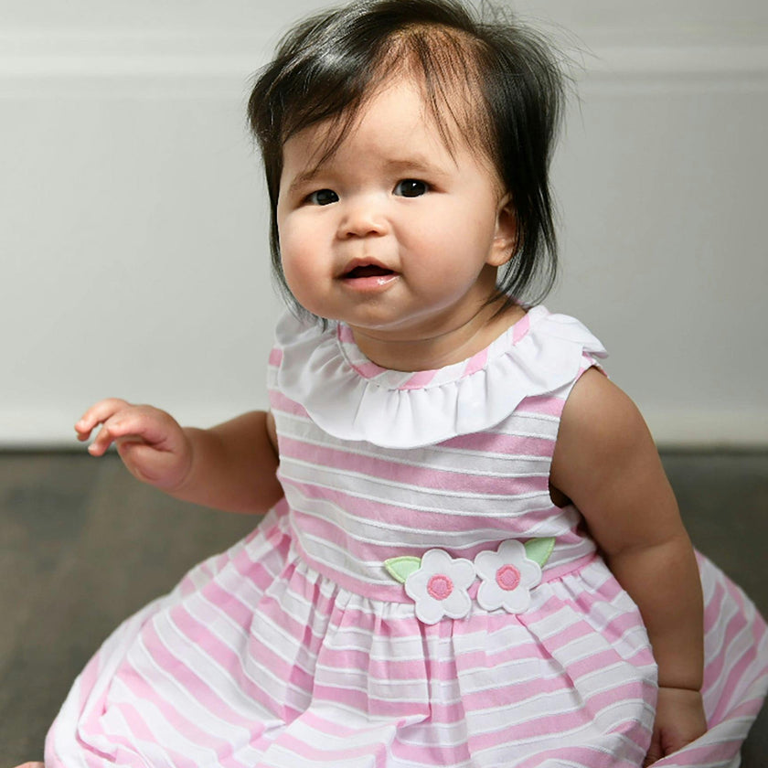 Pink Stripe Dress & Bloomer with Flowers