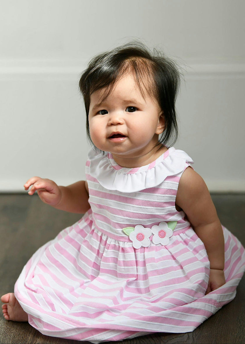 Pink Stripe Dress & Bloomer with Flowers
