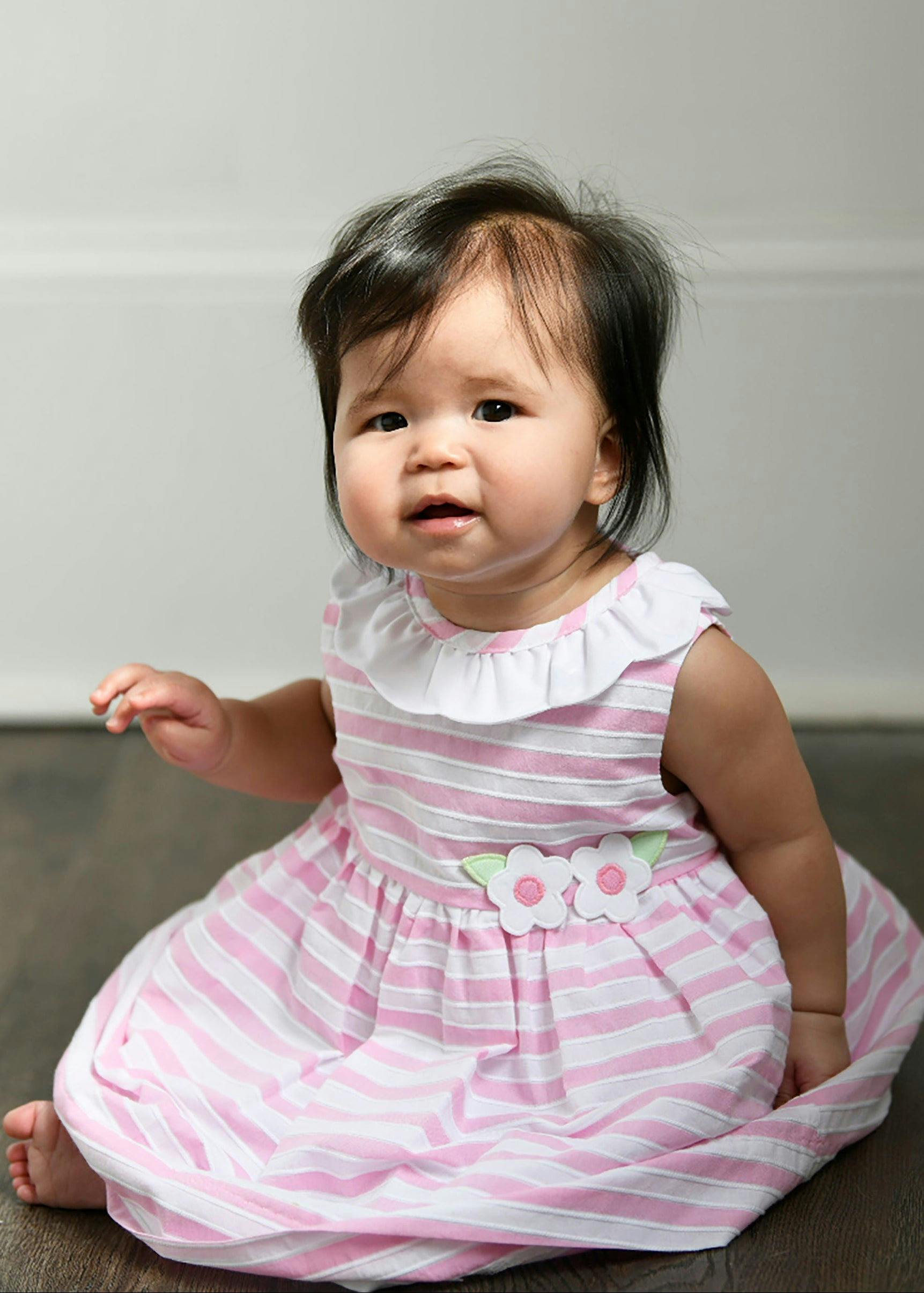 Pink Stripe Dress & Bloomer with Flowers