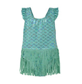 UPF 50+ Keilani One-Piece Swimsuit with Fringe in Mermaid Scales - Fairy Tale Scales