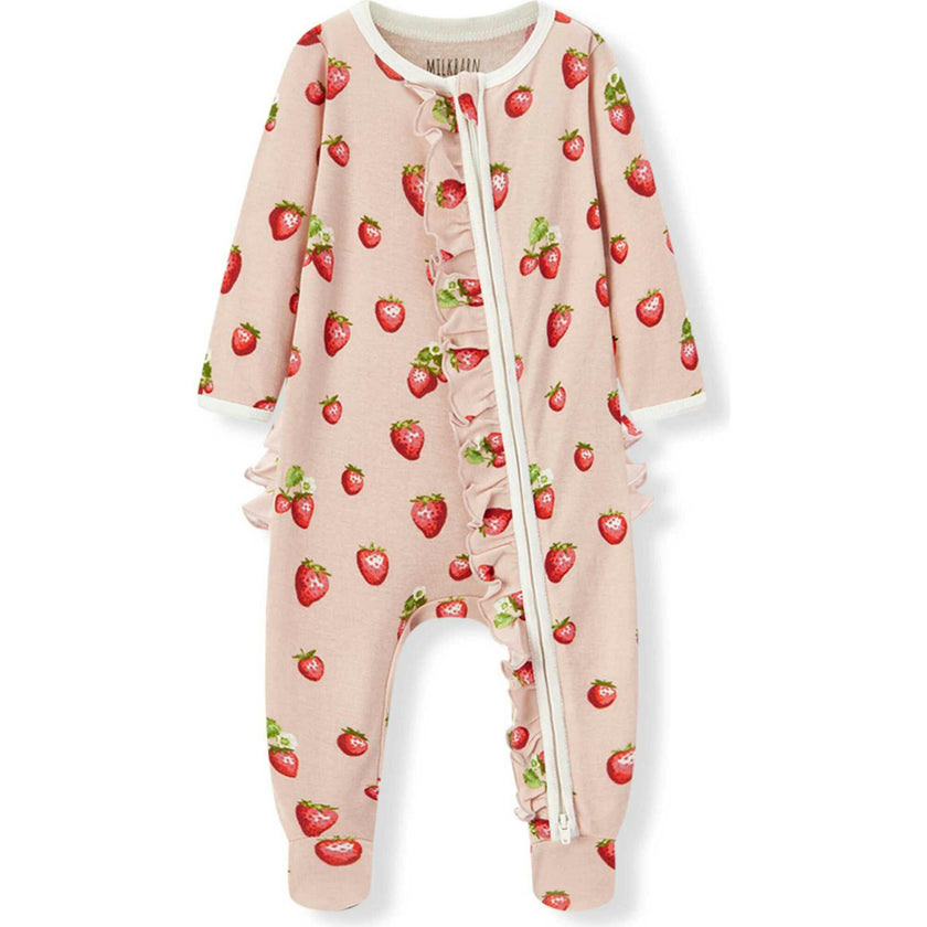 Strawberry Organic Cotton Ruffle Footed Romper