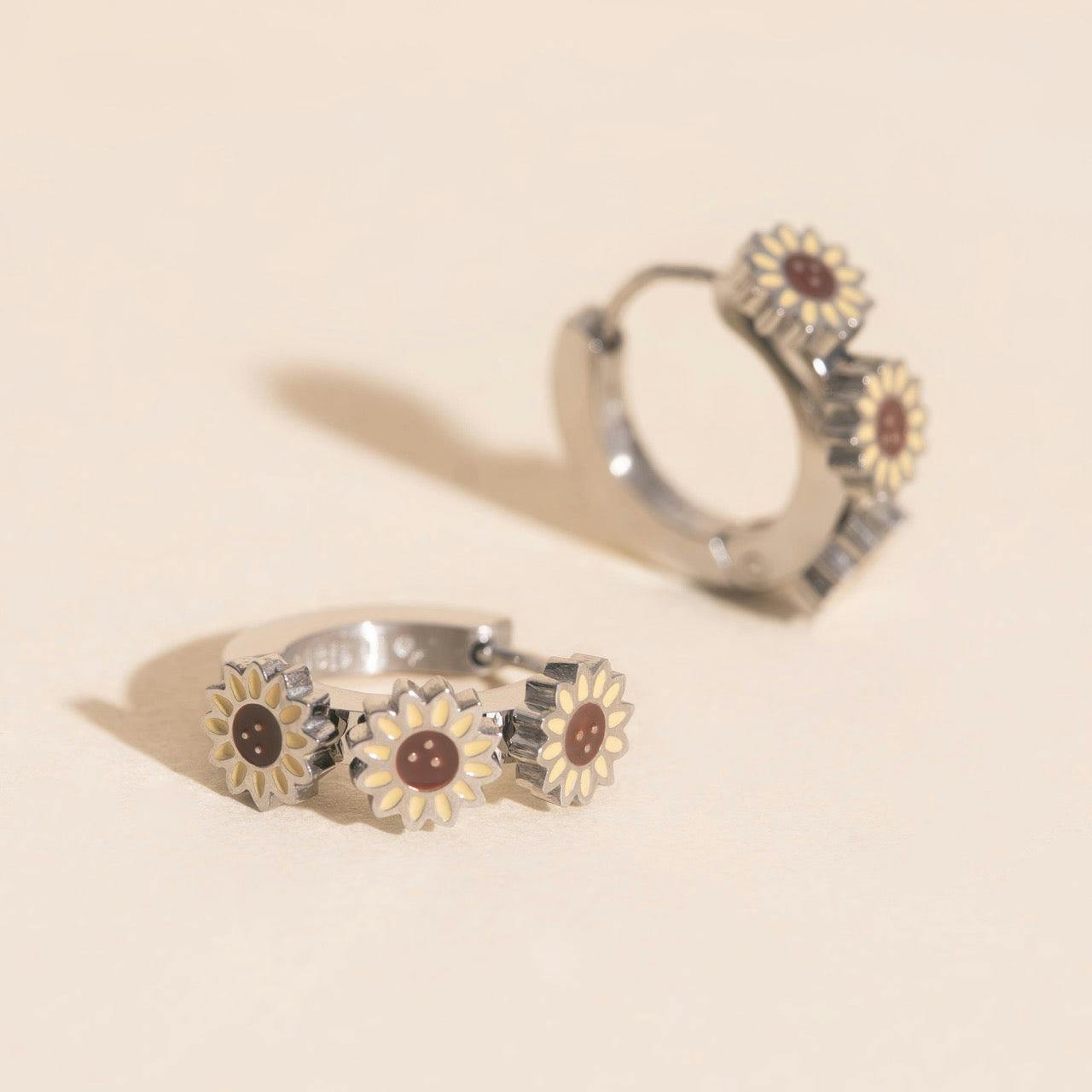 Sunflower 3D Huggie Hoop Earrings