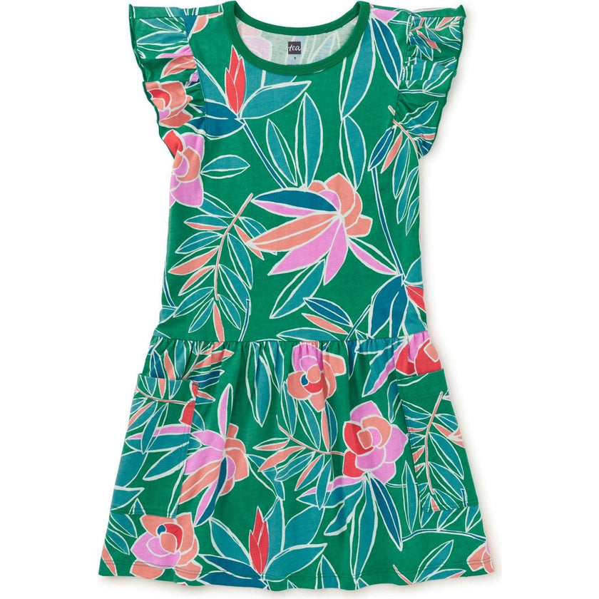 Flutter Sleeve Pocket Dress, Green