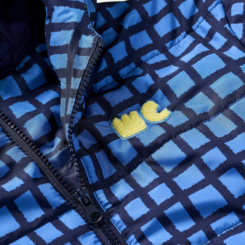 Recycled Polyester Blue Grid Lightweight Puffer