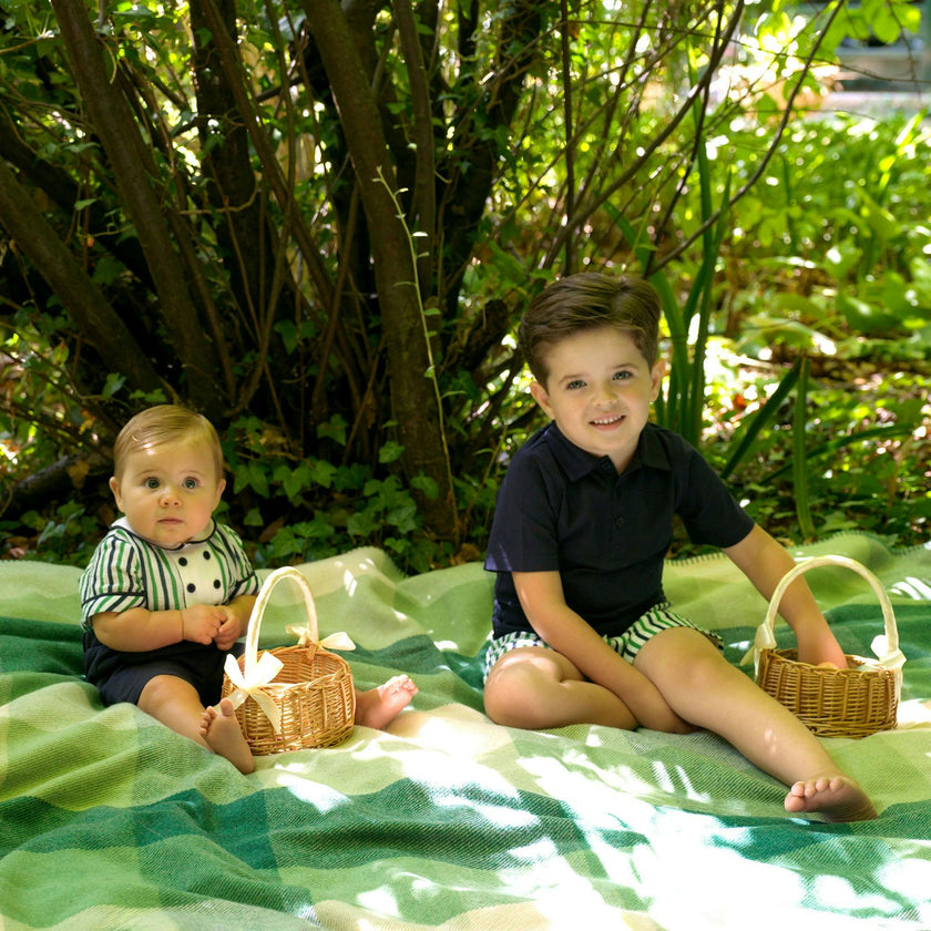 Green Stripe Romper Short Set