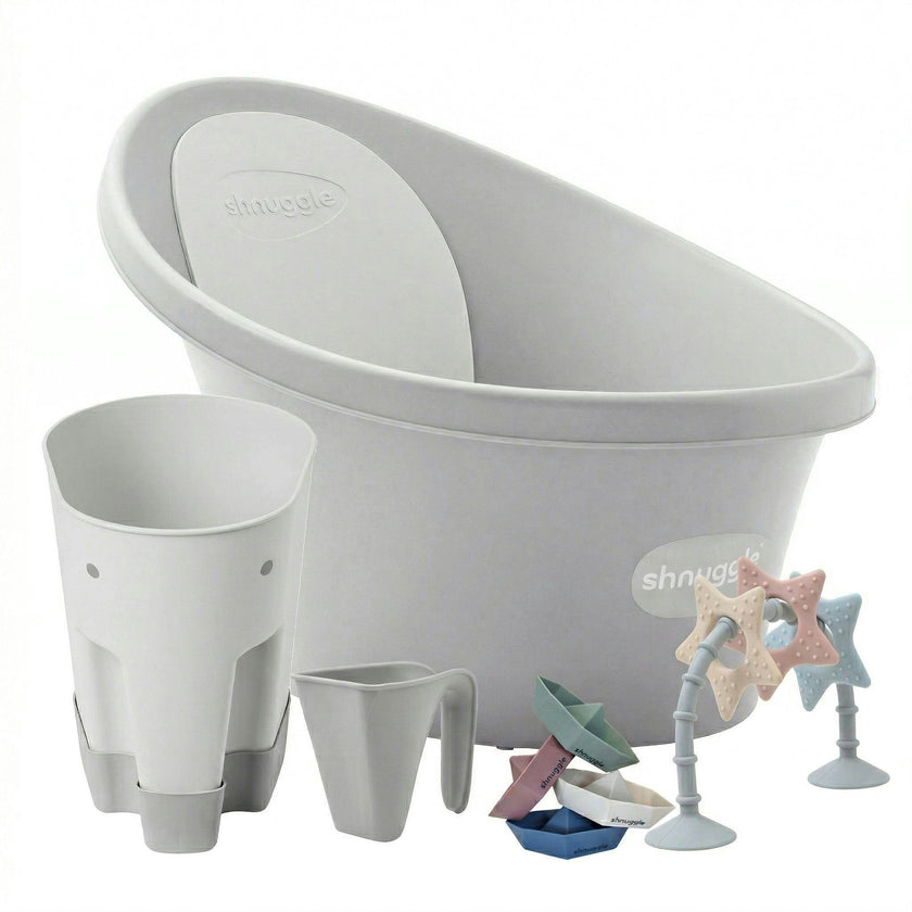 Shnuggle Newborn Bundle: Baby Bath & Accessories Bundle - 5-Piece Set | Cozy Support, Easy Cleanup & Sensory Fun