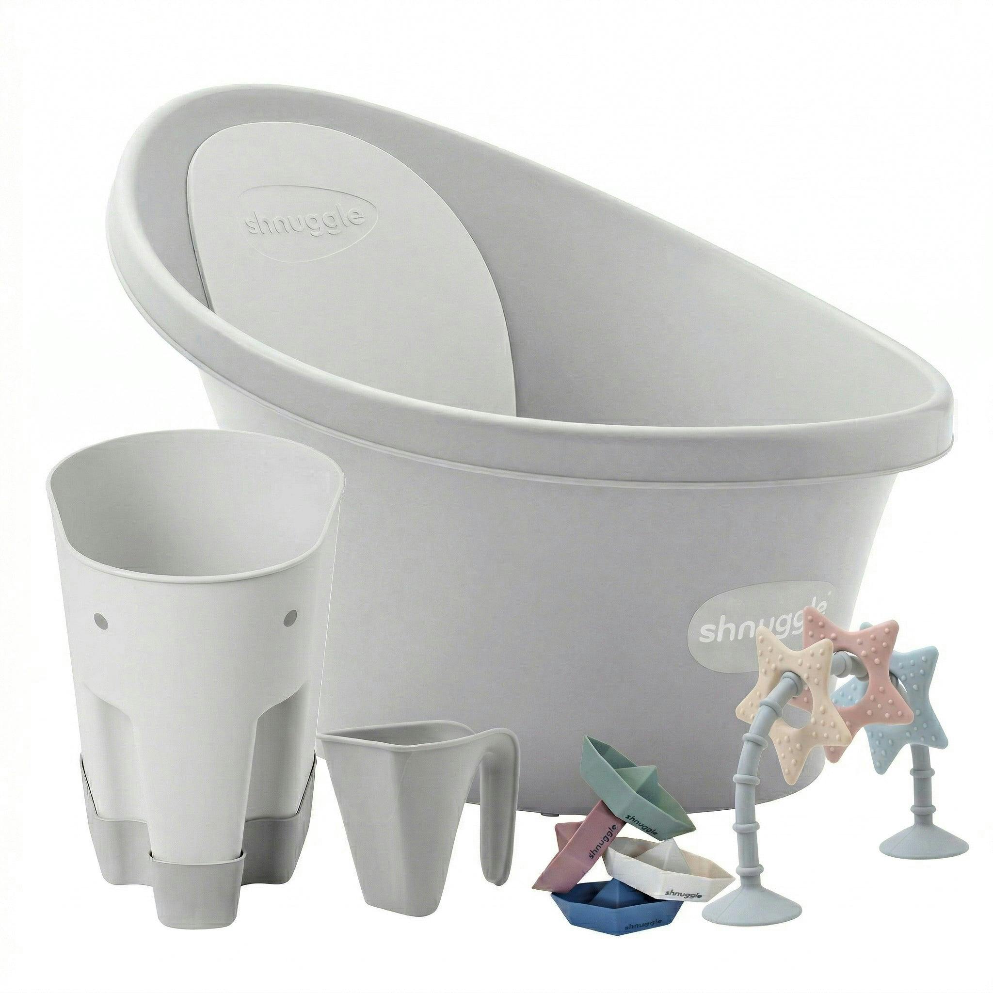 Shnuggle Newborn Bundle: Baby Bath & Accessories Bundle - 5-Piece Set | Cozy Support, Easy Cleanup & Sensory Fun