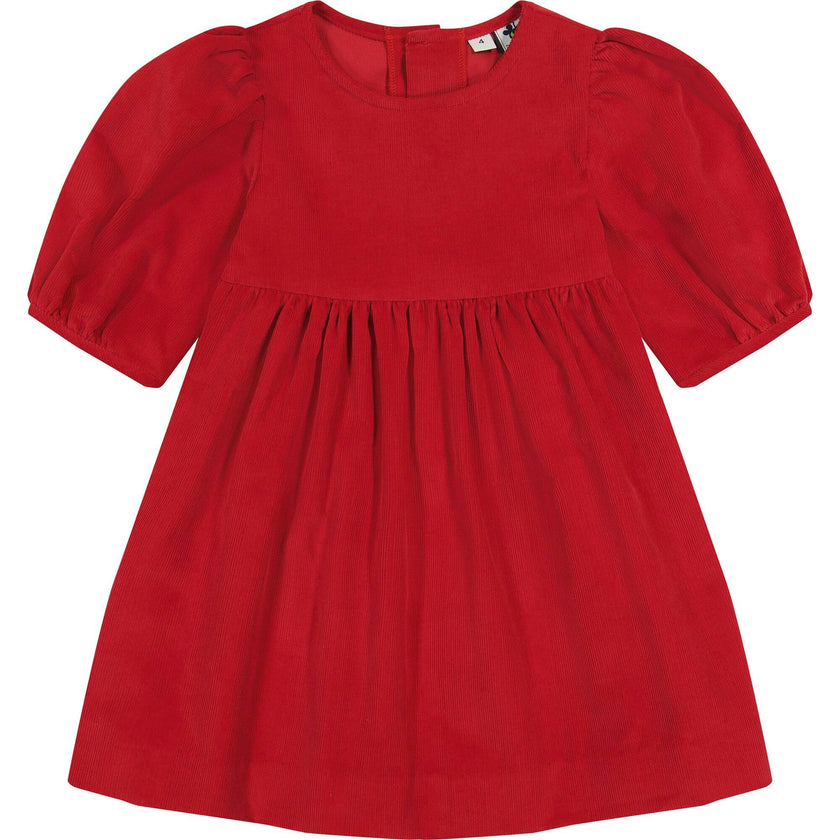 Nellie Corduroy Empire Seam 3-Quarter Bubble Sleeve Dress, Red