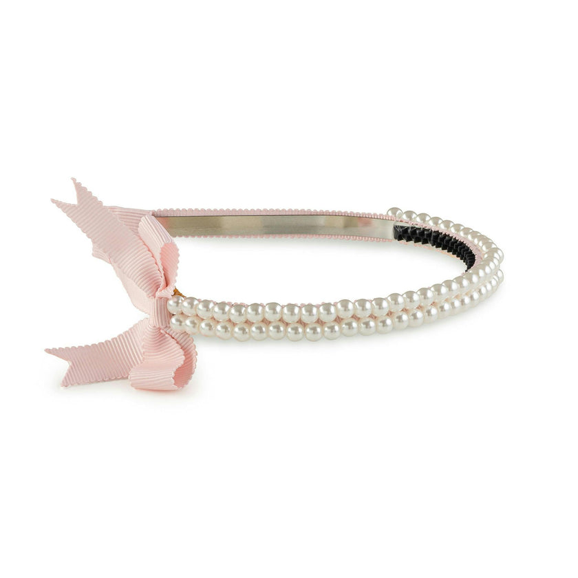 Halo Luxe Molly Double Strand Pearl Grosgrain Bow Headband - Ballet Slipper