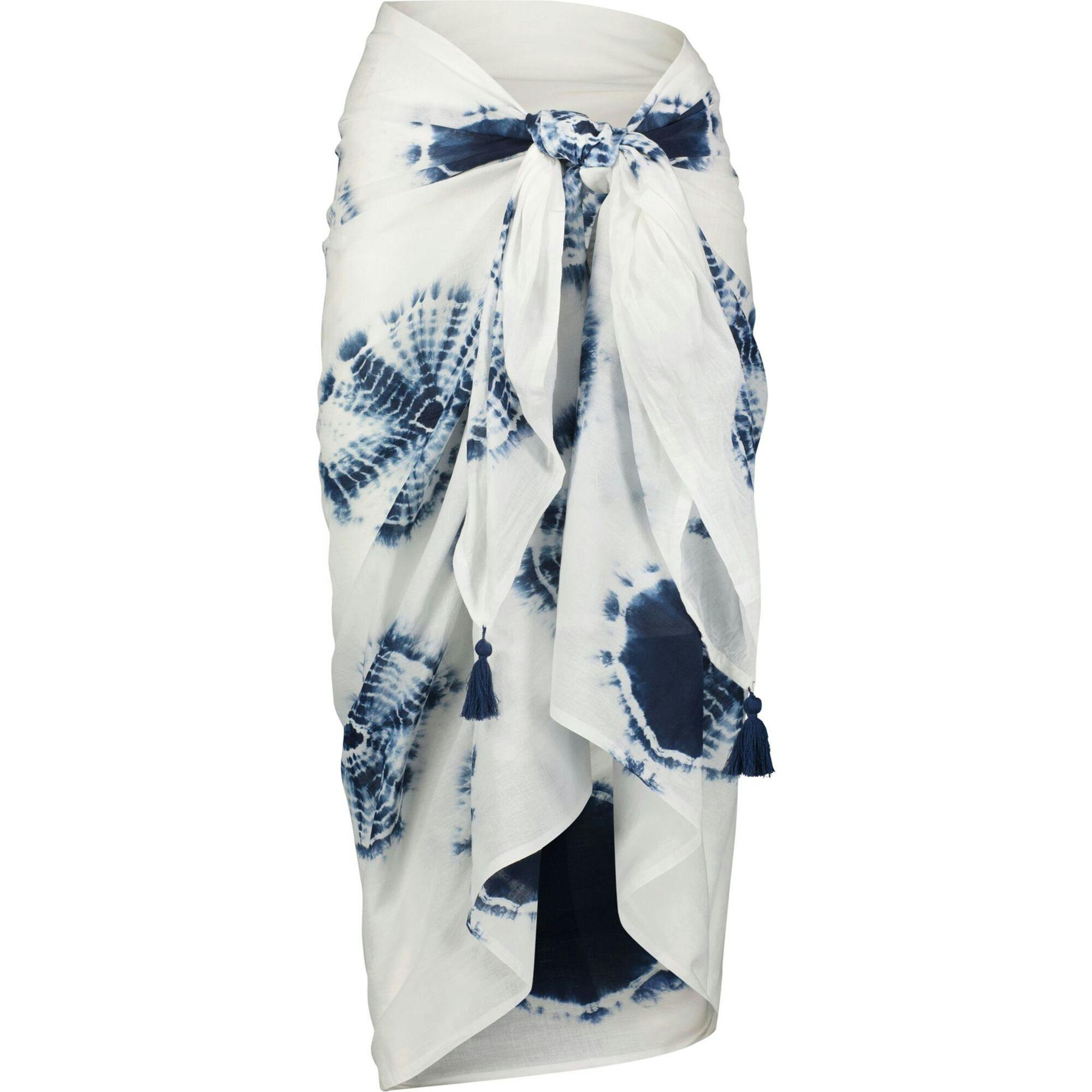 Cotton Saline Pareo White Indigo Tie-Dye