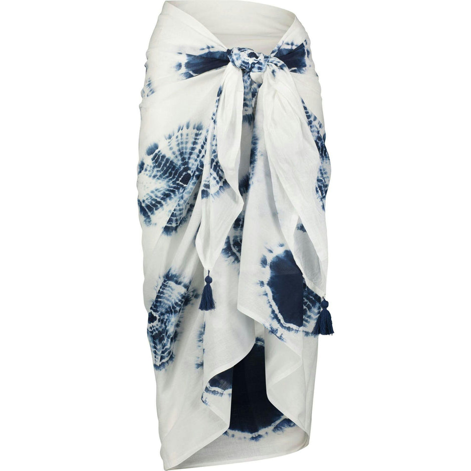Cotton Saline Pareo White Indigo Tie-Dye